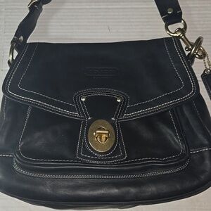 Coach  Black Leather Turnlock Flap Shoulder Bag
